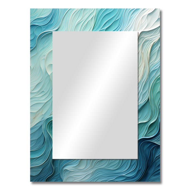 Aqua Blue And White Serenity Swirl I - Abstract Spirals Mirror, Blue Decorative Wall Mirror, Printed Metal Art, 32" x 24"