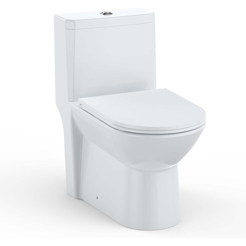 Elongated One-Piece Toilet with Dual Flush Top Button (3/4.8 LPF), Soft-Close D-Shaped Seat, Compact & Durable Design, Easy-Clean Ceramic, White