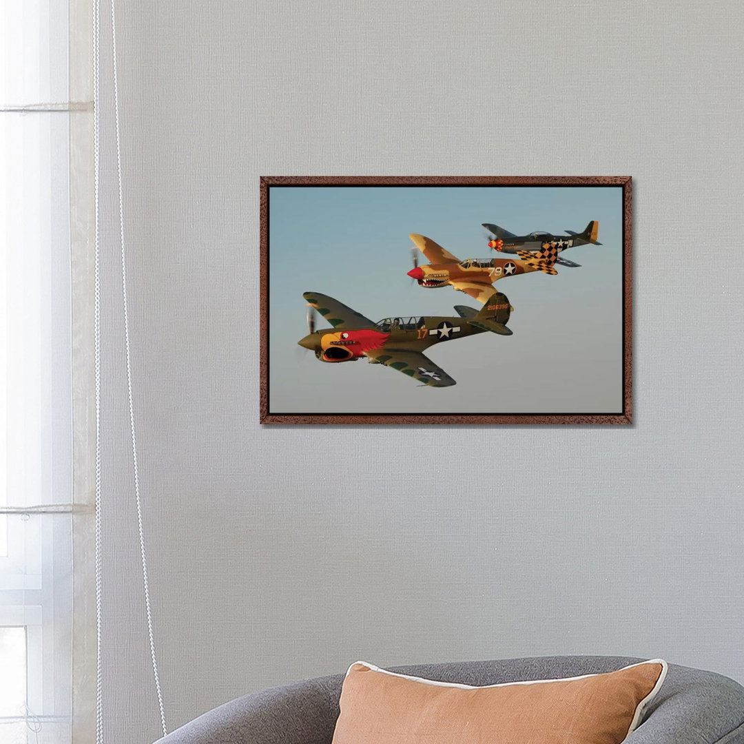 Two P-40 Warhawks And A P-51D Mustang Flying Over Chino, California von Phil Wallick - Gallery-Wrapped Canvas Giclée on ...