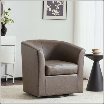 Fauteuil demi-tonneau pivotant en similicuir avec rotation à 360 degrés