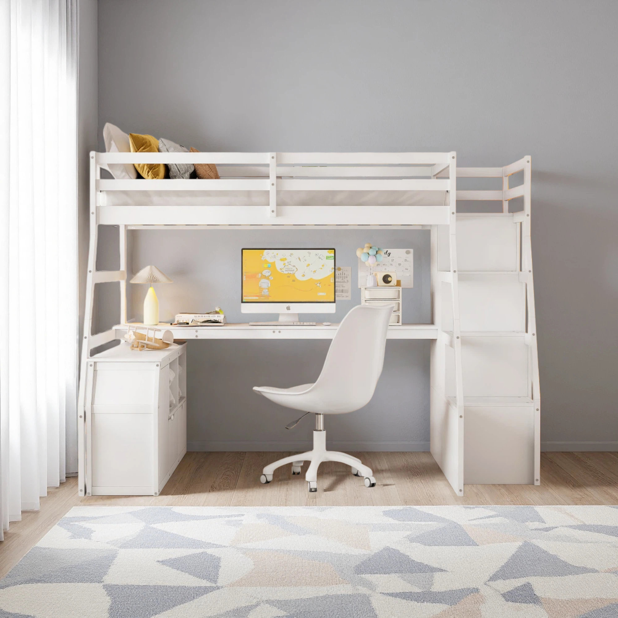 Harriet Bee Full Size Loft Bed With 7 Drawers 2 Shelves And Desk ...
