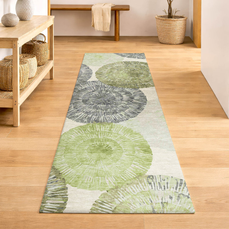 Premium Machine Washable Mayfield AMF2351 Abstract Rug, 2'3" x 7'6" Runner, Aloe