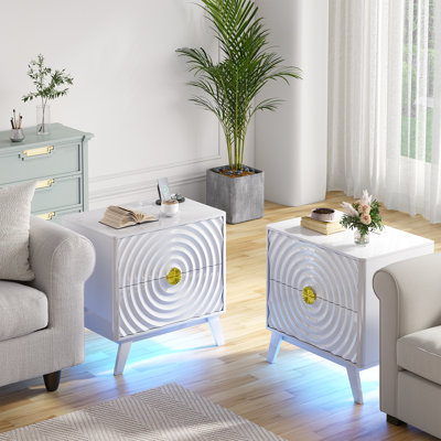 2-Drawer Bedside Table With Built-In Outlets And Human Sensor Light