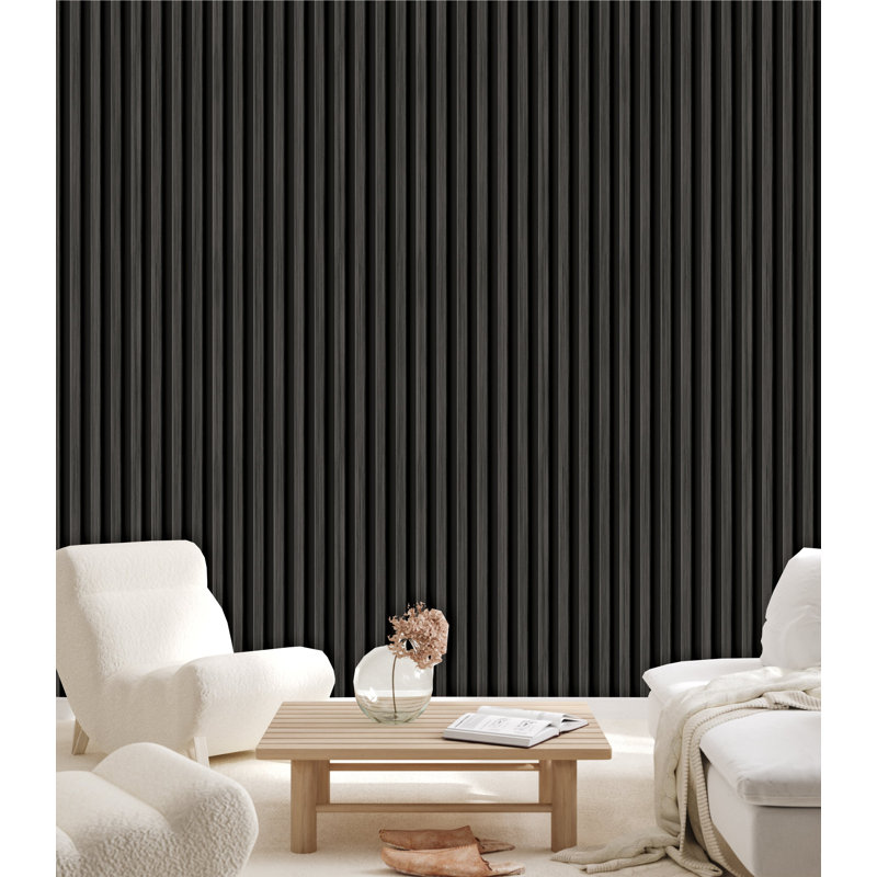 Rouleau de papier peint à lattes verticales gris anthracite foncé