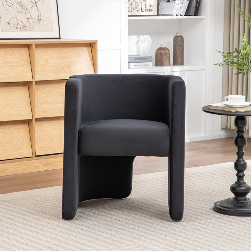 Fauteuil d'appoint en tonneau large de 24 po Jaimyn, Velours noir foncé