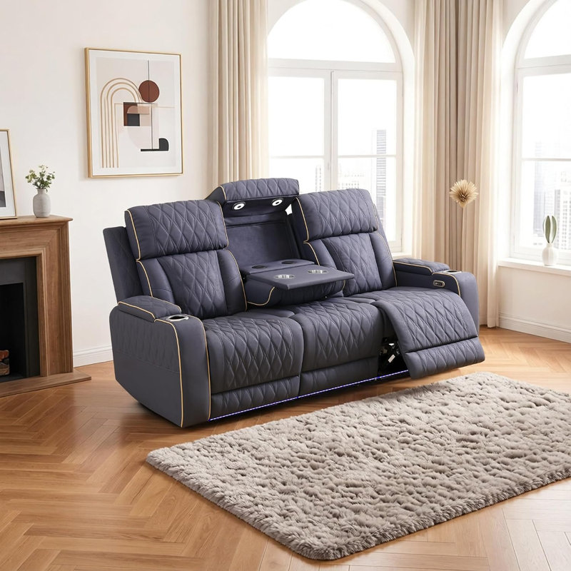 Ensemble de canapé inclinable électrique 2 pièces avec éclairage DEL, recharge sans fil, ports USB, porte-gobelets et console rabattable