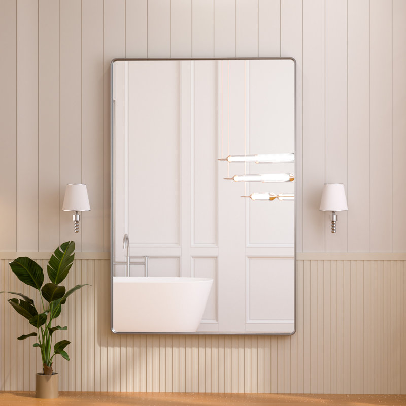Miroir d'appoint Tyro, Argent, 60 po x 40 po, Rectangulaire