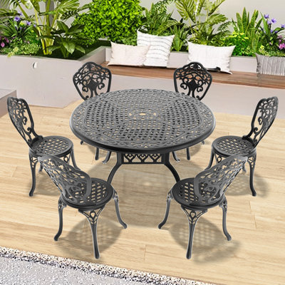 7 Aluminum Outdoor Dining With Black Finish Furniture Frame And Fatigue-Relieving Design