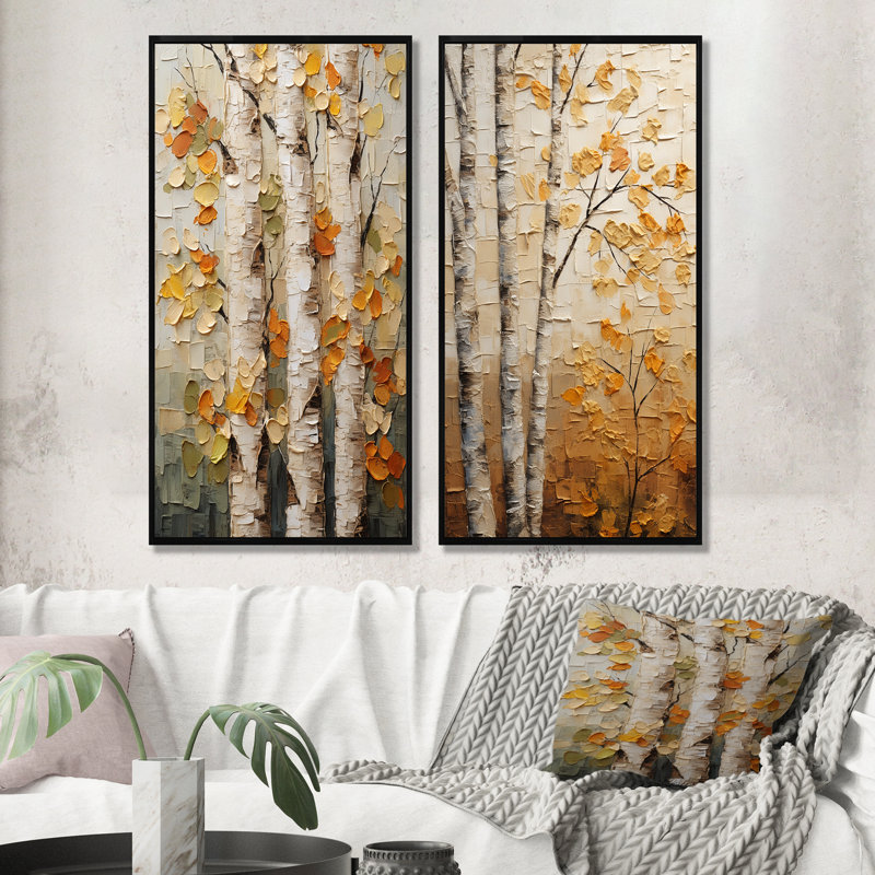 Minimalisme américain Basswood Tree I - ensemble de 2 pièces murales, Cadre flottant noir, H 40 po x l 41 po