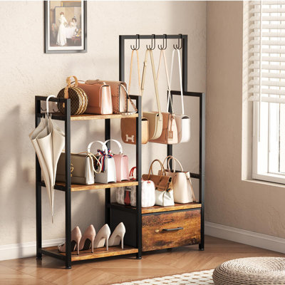 Grand porte-sac de rangement étroit avec porte-sac à main, porte-sac sur pied grande capacité (brun rustique)