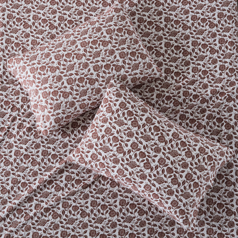 100% flanelle de coton 4 pièces drap complet rouille taille florale de luxe pour matelas de 18 po de hauteur doux brossé confort ajusté pré-rétréci comprend 2 taies d'oreiller plates