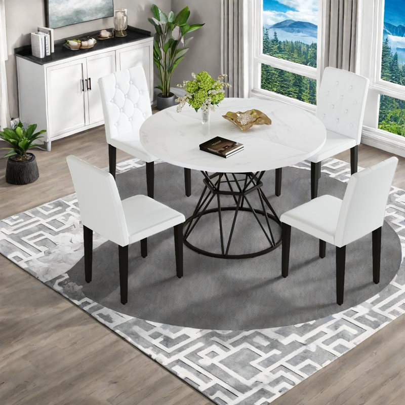 Dining Table Sets(must Include Both Table And Chair), 47.3 Inch Mdf Marble Modern Kitchen Set