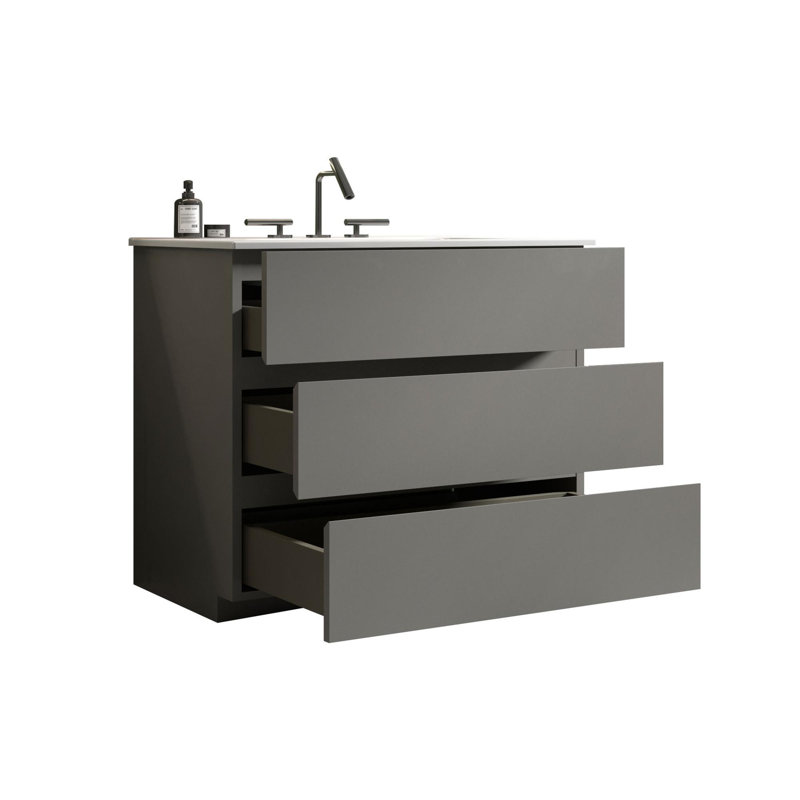 Meuble-lavabo sur pied 36 po avec lavabo en pierre, Gris