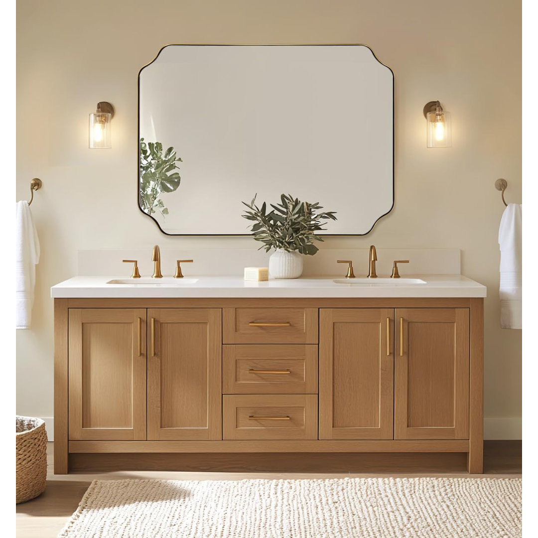 Contemporary Rounded Notched Corner Irregular Scalloped Mirror for Wall Winston Porter 