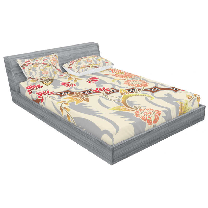 Microfiber Floral Sheet Set, Full/Double+ Fitted Sheet + 2 Pillowcases