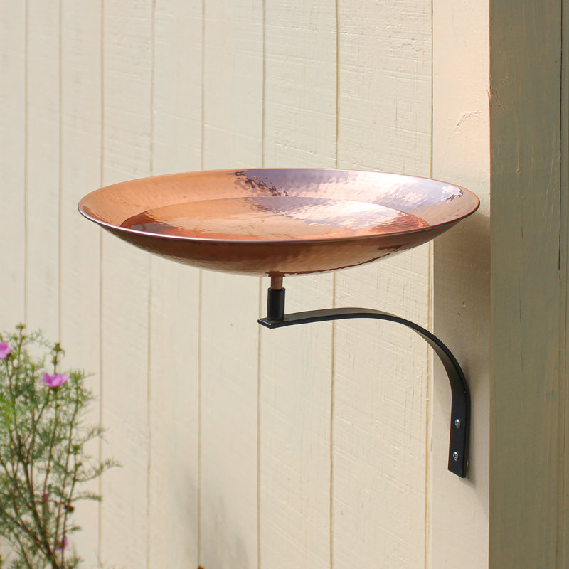 Polished Copper Birdbath with Wall Mount Bracket, Brown