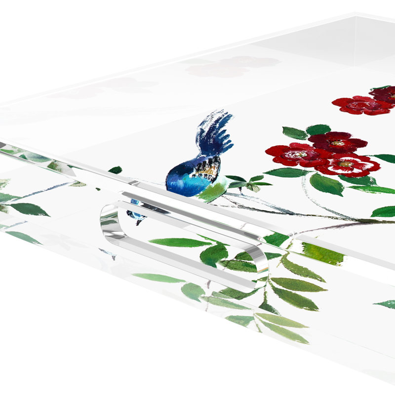 Lost Pavillion Floral No 5 Acrylic Square Decorative Tray, 12"W x 12"D x 2"H
