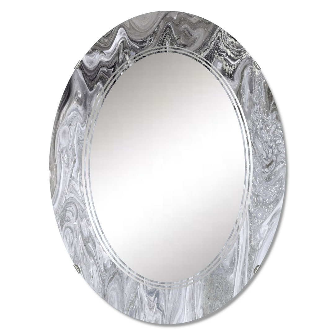 Grey Abstract Liquid Art - Modern Bathroom / Vanity Mirror East Urban Home 