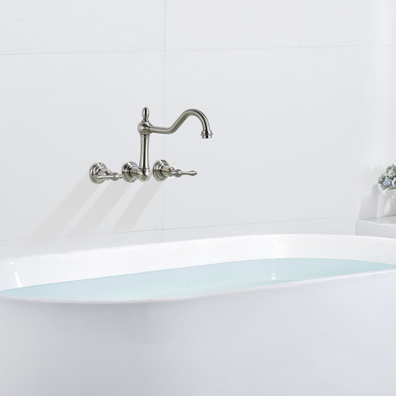 Robinet de baignoire romaine à deux poignées à fixation murale, Nickel brossé