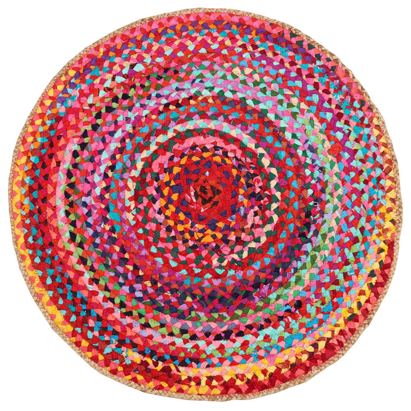 Tapis de sol rond en jute et coton durable Barbade-Cherry 