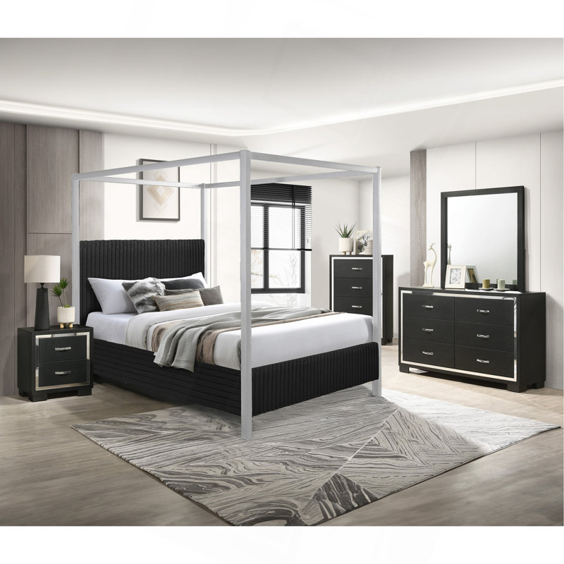 Mobilier de chambre à coucher capitonné 1pc, Noir, noir, noir, noir, Très grand lit