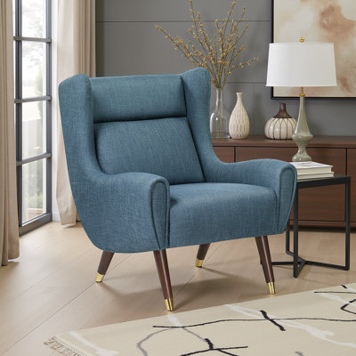 Maeva 30" Mid-Century Modern Accent Chair with Textured Fabric Upholstery, Espresso Solid Wood Legs, Foam over Pocket Coils