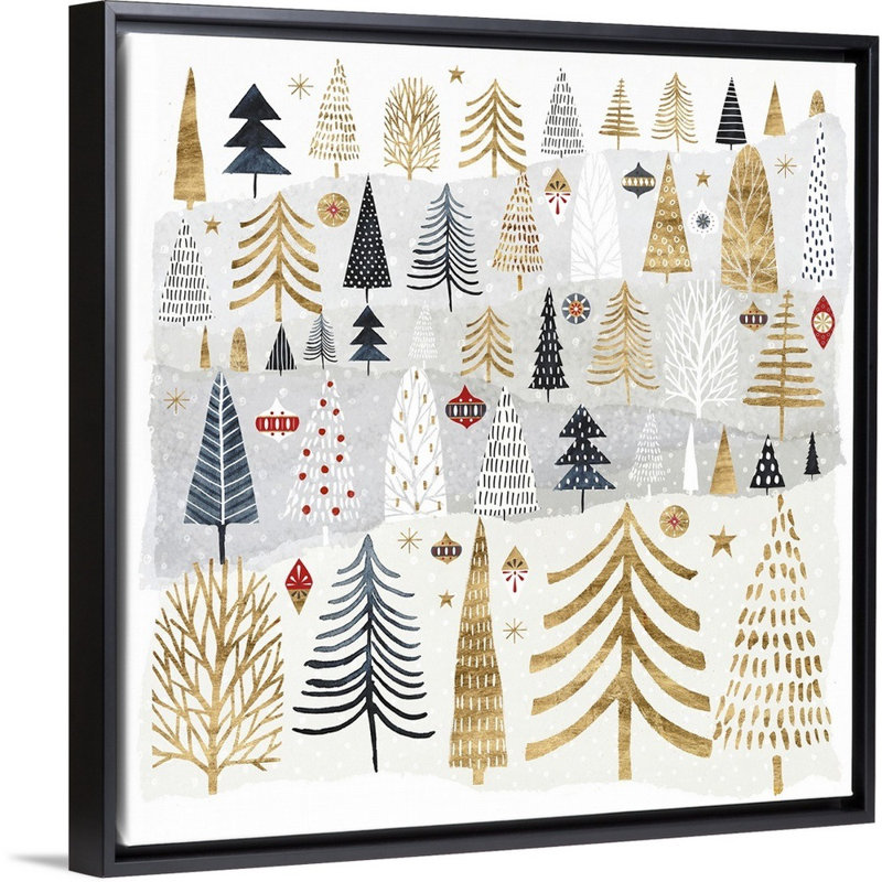 «Christmas Chalet III» par Victoria Borges - reproduction d'art sur toile, 38" H x 38" W x 1.75" D, Cadre noir