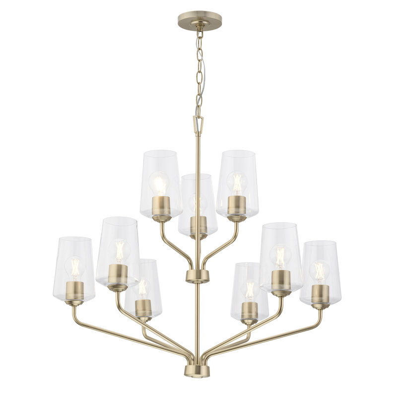 Lustre à neuf lumières avec verre transparent Celino, Bronze