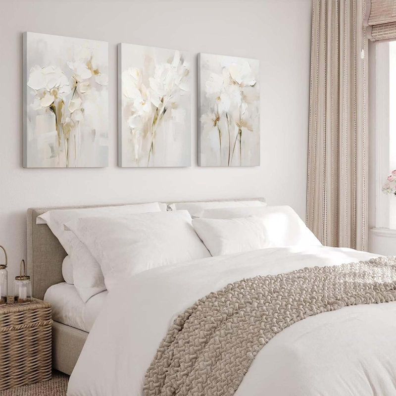 Neutral Wall Art Abstract Floral Canvas Pictures Flower Wall Decor Modern Painting Minimalist Poster Abstract Botanical Prints White Artwork For Bedroom Living Room x3 Inch Ready To Hang