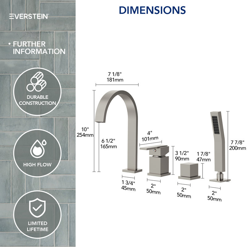 Deck Mounted Roman Tub Faucet with Diverter & Hand Shower, Brushed Nickel
