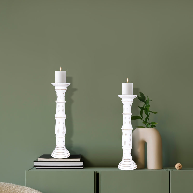 Wood Tabletop Candlestick, 31cm H x 13cm W x 13cm D