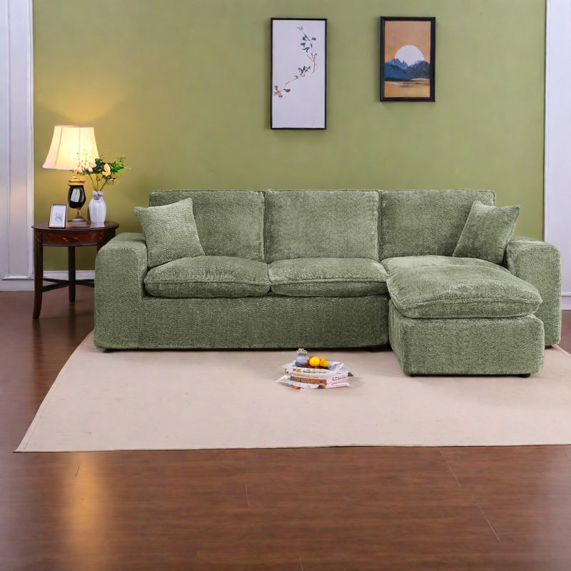 Canapé modulaire spacieux avec méridienne réversible, vert