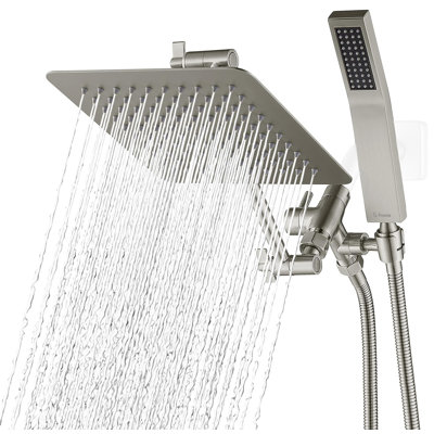 8 Inch Dual Square Shower Head, Rain Shower Head, Adjustable Extension Arm, 3-Way Diverter, 71 Inch Hose