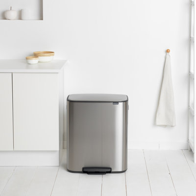 Brabantia Bo Step On Dual Compartment Recycling Trash Can, 2 x 8 Gallon (2 x 30 Liter)