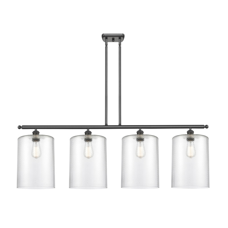 Luminaire suspendu tambour 4 lumières Dublin, Transparent, Bronze huilé