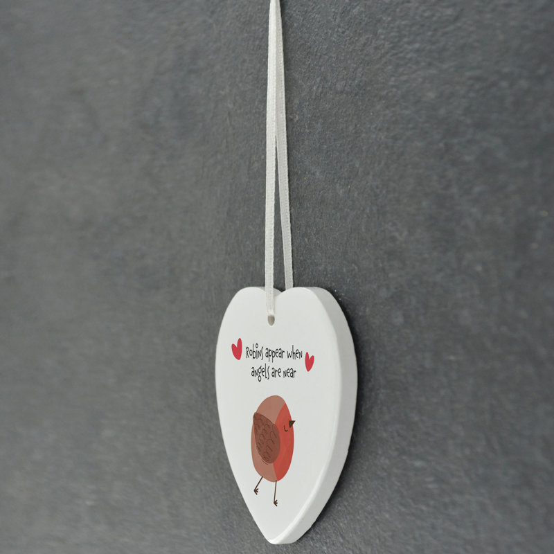 Sanson Robins Appear When Angels Are Near Heart Shaped Ceramic Ornament