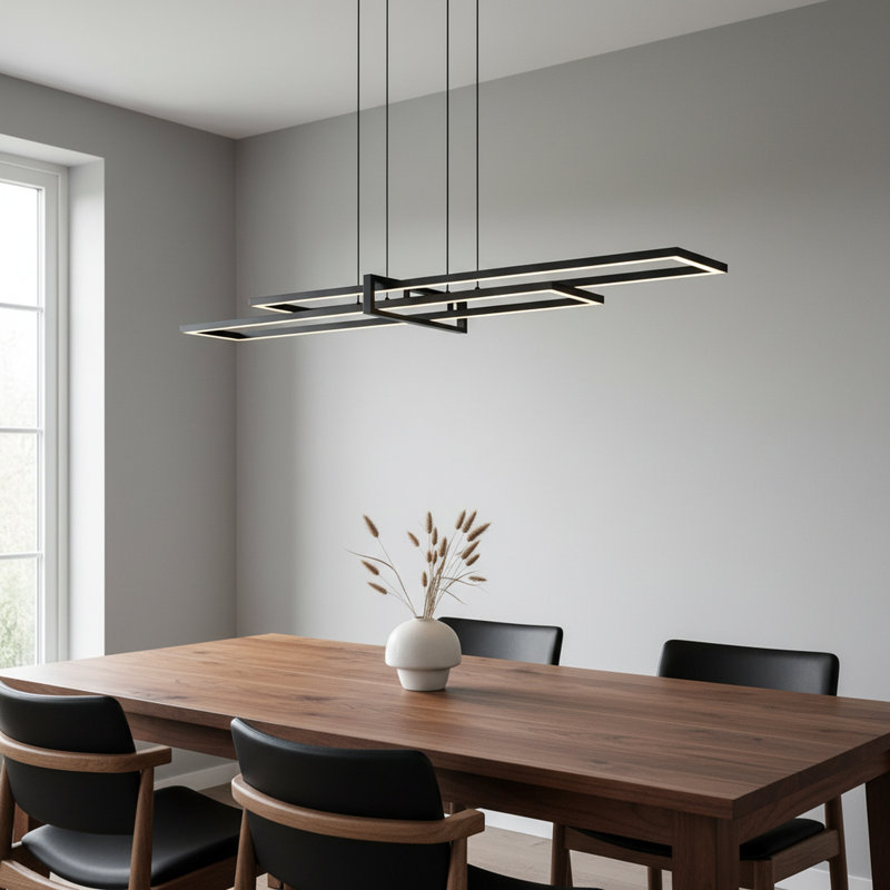 Frode Modern Kitchen Island Pendant 48 Inches Linear Chandelier 3000 K Wall Switch Dimmable, 2.8" H x 48" W x 12.2" D, Black