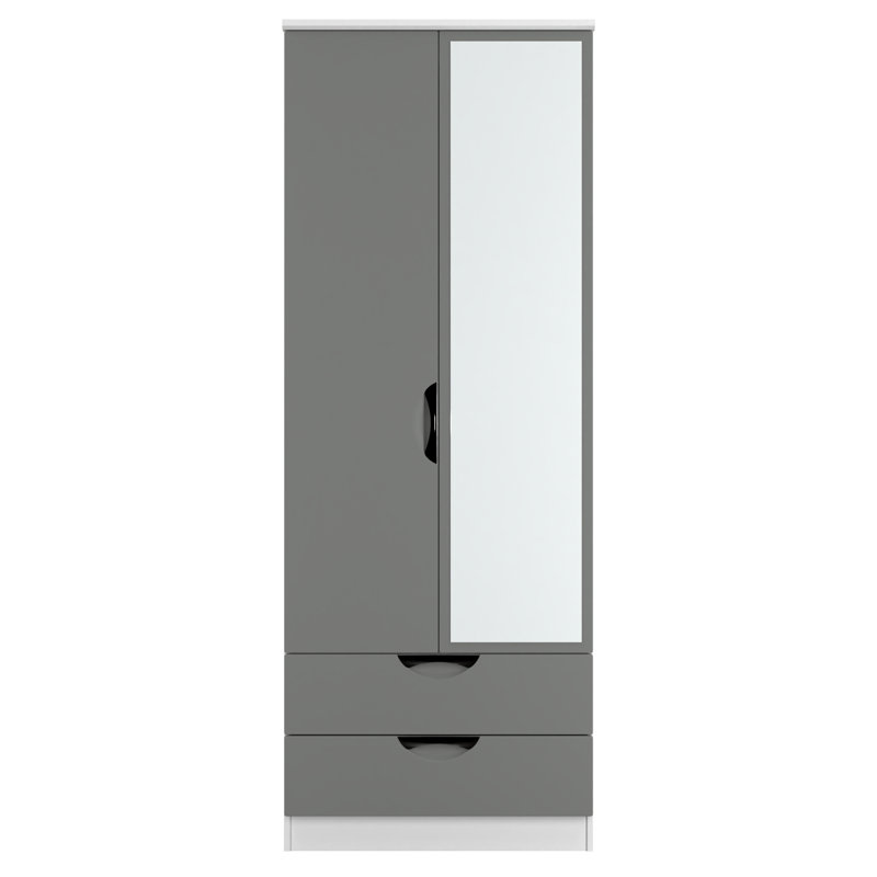 Bhodhini Tall 2 Door 2drw Mirrored Robe, Dusk Grey/White