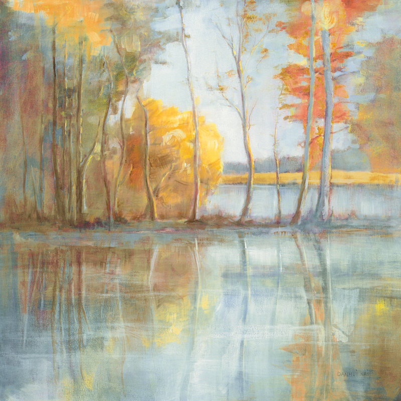 " Lakeside Reflection " by Danhui Nai Painting Print, 12" H x 12" W x 1.25" D
