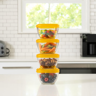 Libbey Serve It 16-Piece 2-Cup Glass Storage Bowl Container Set with Yellow Plastic Lids