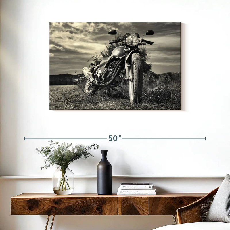 Motocyclette d'extérieur rétro sur toile, H 24 po x l 36 po x P 1,25 po