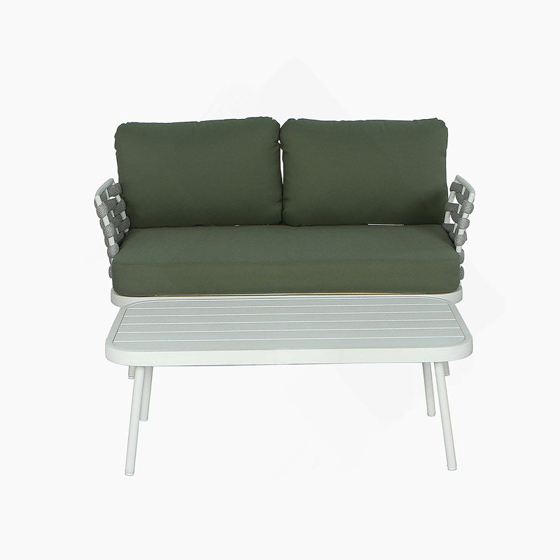 Causeuse et table en acier, blanc cassé et vert, Vert