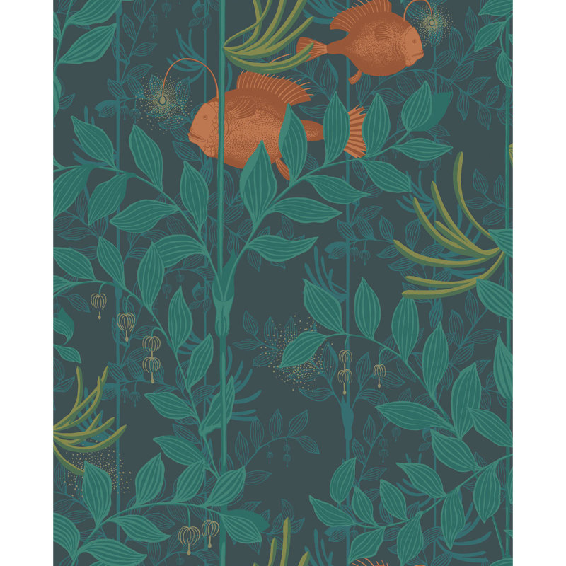 Whimsical Floral Wallpaper Roll, Dark Green