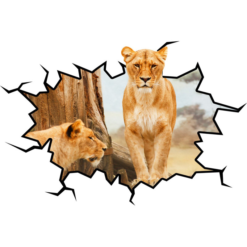 Décalcomanie murale lionesse de safari 3d africain, H 24 po x l 30 po x P 0,01 po