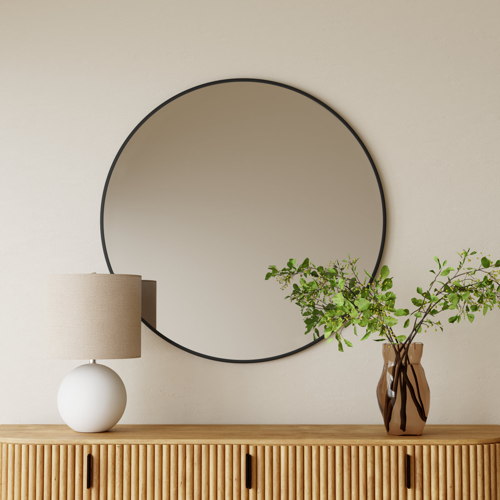 Sabine Metal Round Wall Mirror, 42" x 42", Black