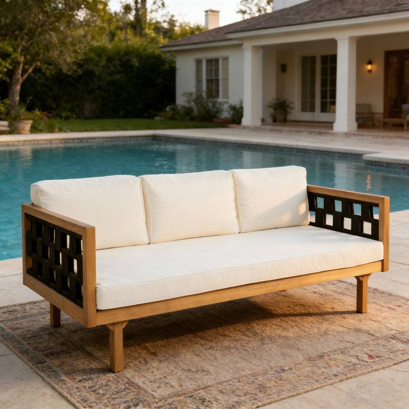 Lit de jour d'extérieur 3 places Marisol, Coussin beige / structure en teck