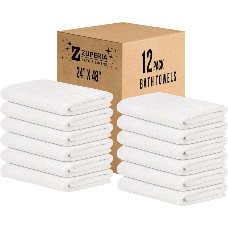 Ensemble de 12 serviettes de bain en vrac (24 x 48 pouces) 100% coton