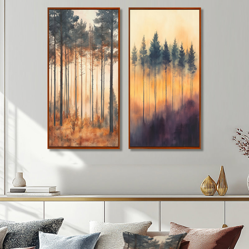 «Forest Sunset», art mural Woodland, H 32 po x l 32 po, Cadre flottant brun