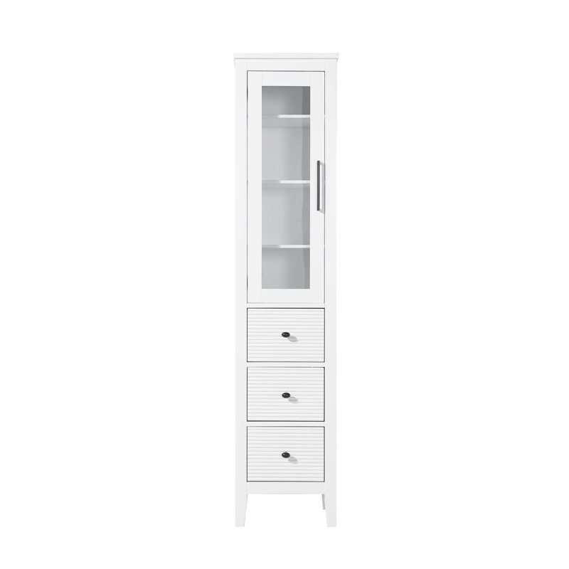 Armoire de rangement en verre 16 po pour salle de bain, H 72 po x l 16 po x P 18 po, Blanc