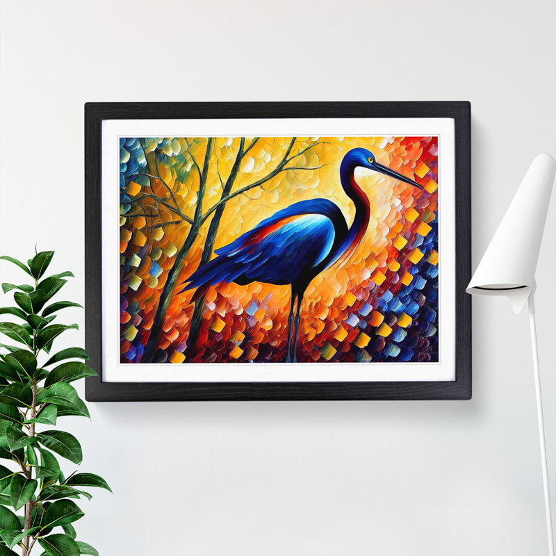 Heron Bird Abstract Vol.1 - Single Picture Frame Painting, 25cm H x 34cm W x 2cm D, Black
